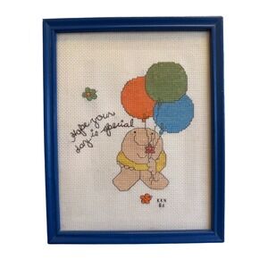 Ziggy Cross‎ Stitch Framed 8x10 "Hope Your Day Is Special" Art Vintage 1980s